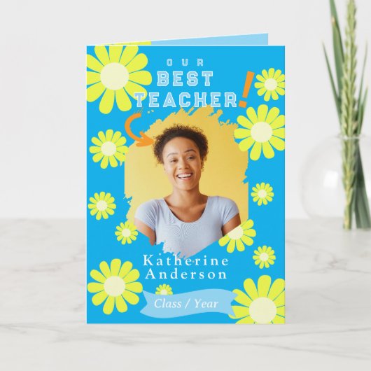Daisy Beste Leraar Foto blauw Kaart (Voorkant)