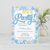 Daisy Birthday Invitation Blue Yellow Floral Kaart (Staand voorkant)