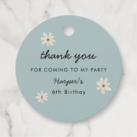 Daisy Birthday Party Bedankjes Labels (Voorkant)