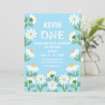 Daisy Birthday Party Boho One 1st Birthday Invitat