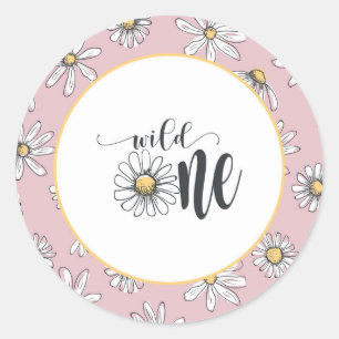 Daisy Birthday Sticker - Wild One - Roze