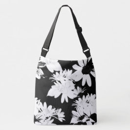 Daisy Black and White floral montage Crossbody Tas