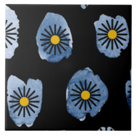 Daisy Black Ceramic Tile Tegeltje