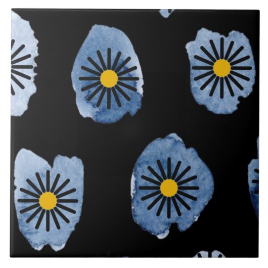 Daisy Black Ceramic Tile Tegeltje (Voorkant)