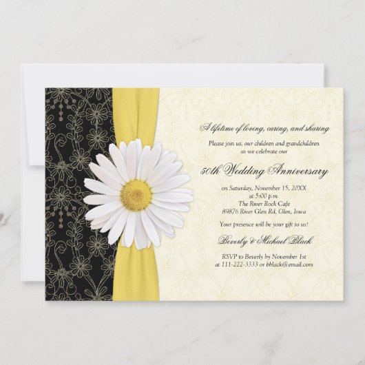 Daisy Black Yellow, Ivory Jubileum Invitation Kaart (Voorkant)