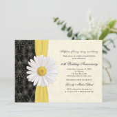 Daisy Black Yellow, Ivory Jubileum Invitation Kaart (Staand voorkant)