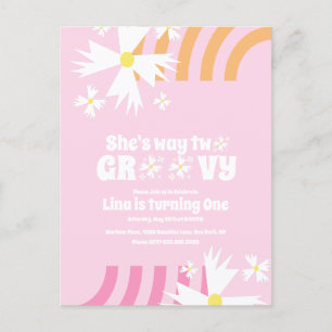 Daisy Bloem Retro Wijze Twee Groovy Verjaardag Briefkaart