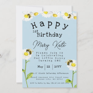Daisy Bloemen 1e Verjaardag Honingbij Kaart