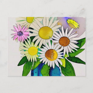 Daisy bloemen in vaas briefkaart