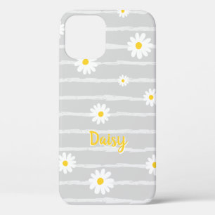Daisy Bloemen Patroon Grijs Gestreept Gepersonalis iPhone 12 Hoesje