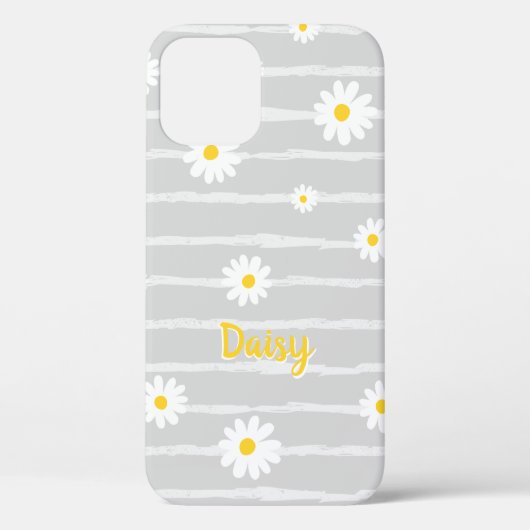 Daisy Bloemen Patroon Grijs Gestreept Gepersonalis Case-Mate iPhone Case (Achterkant)