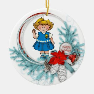 Daisy Blonde Hair Blue Pine Wreath Keramisch Ornament