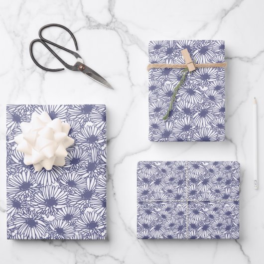 Daisy Blooms - Midnight Blue  Inpakpapier Vel (Voorkant)