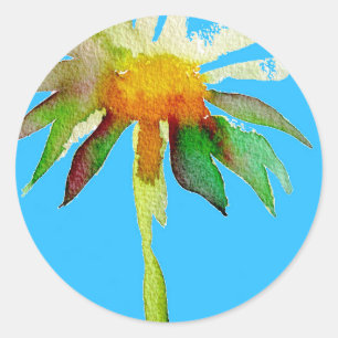 Daisy Blue Modern Art flower Ronde Sticker