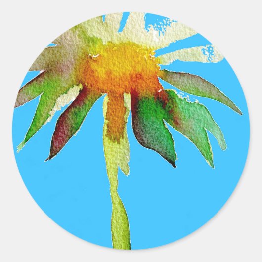 Daisy Blue Modern Art flower Ronde Sticker (Voorkant)