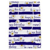 Daisy Blue Stripes Birthday Medium Gift Bag Medium Cadeauzakje (Achterkant)