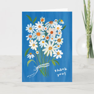 Daisy Boeket Handgeschilderde Gouache Bloemen Blau Bedankkaart