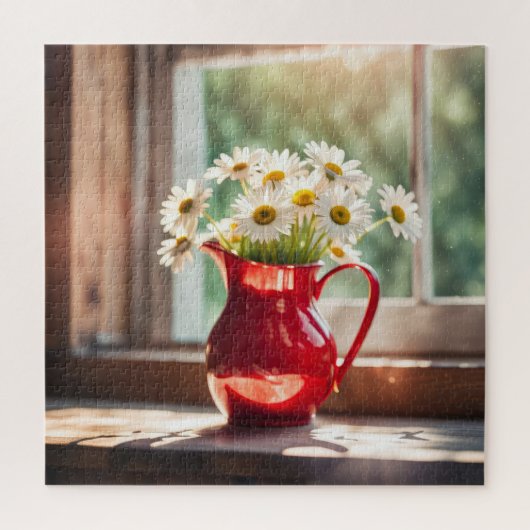 Daisy boeket in rode pitcher legpuzzel (Verticaal)