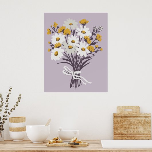 Daisy Boeket Retro Moderne Kleurrijke Kunst Poster (Keuken)