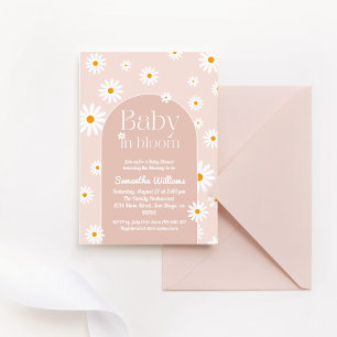 Daisy Boho Baby in bloom roze Baby shower Kaart