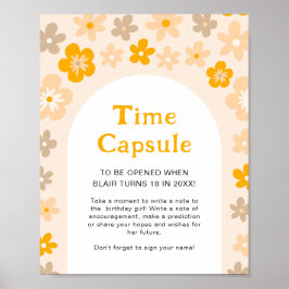 Daisy Boho Bloemen 1e Verjaardag Tijd Capsule Game Poster
