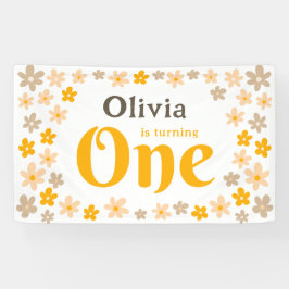 Daisy Boho Bloemen 1e Verjaardagsfeestbanner Spandoek