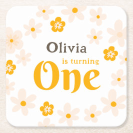 Daisy Boho Floral 1e verjaardag Vierkante Kartonnen Onderzetter