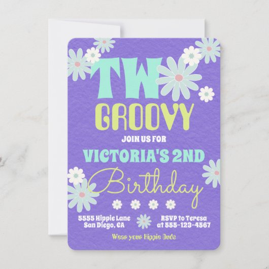 Daisy Boho Groovy Hippie Birthday Party Invitation Kaart (Voorkant)