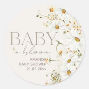 Daisy Boho Wildflower Baby in Bloom Shower Classic Ronde Sticker