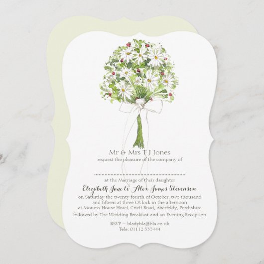 Daisy Bouquet Faire-part de mariage blanc (Devant / Derrière)