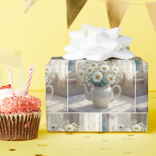 Daisy Bouquet in an Antique Teapot Cadeaupapier (Verjaardagsfeest)