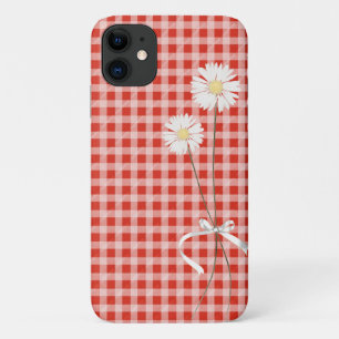 daisy bouquet over gelilde gingham iPhone 11 hoesje