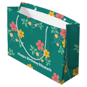 Daisy Bouquet Pattern in Green Gepersonaliseerd Groot Cadeauzakje