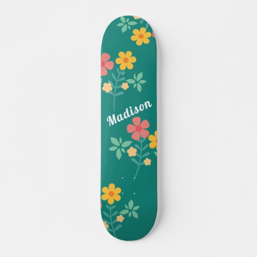 Daisy Bouquet Pattern in Green Skateboard (Voorkant)
