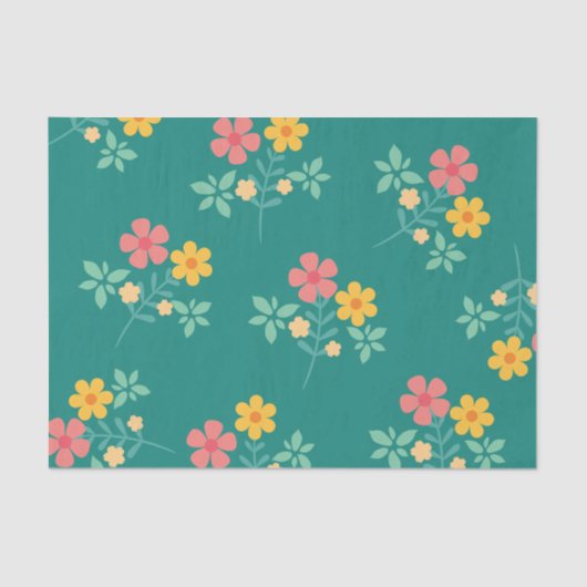 Daisy Bouquet Pattern in Green Tissuepapier (Voorkant)