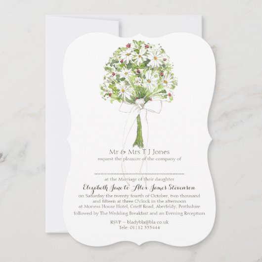 Daisy Bouquet White Wedding Invitation Kaart (Voorkant)