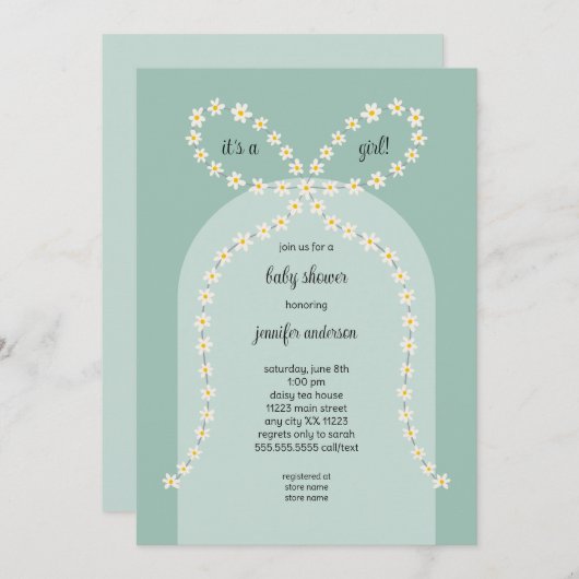 Daisy Bow Baby Shower Invitation (Devant / Derrière)