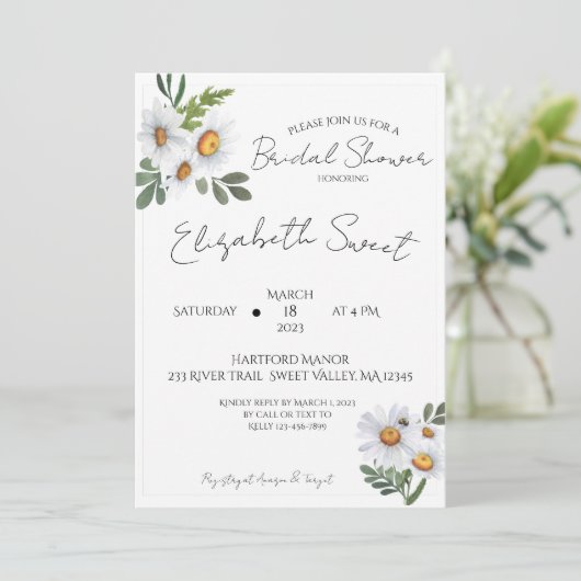 DAISY Bridal Shower Invitation, Daisies Kaart (Staand voorkant)