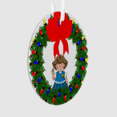 Daisy Brunette Pine Wreatwith Bow Ornament (voorkant)