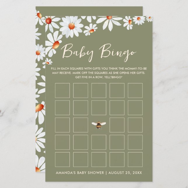 Daisy & Bumblebee Baby Bingo (Voorkant / Achterkant)