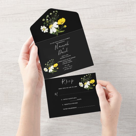 Daisy & Buttercup All in One Wedding Invitation All In One Uitnodiging (Afscheurbaar)