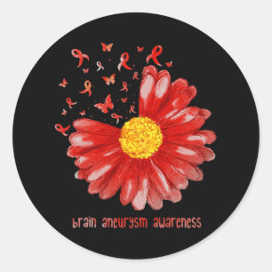 Daisy Butterfly Burgundy Ribbon Brain Aneurysm Awa Ronde Sticker