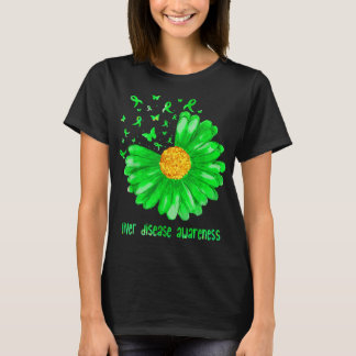 Daisy Butterfly Green Ribbon Liver Disease Warrior T-shirt