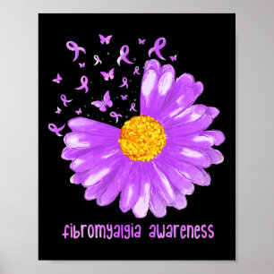 Daisy Butterfly Paars Ribbon Fibromyalgia Awarene Poster