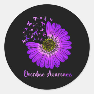 Daisy Butterfly Paarse Lint Overdose Awareness 2 Ronde Sticker