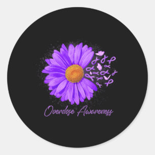 Daisy Butterfly Paarse Lint Overdose Awareness 4 Ronde Sticker