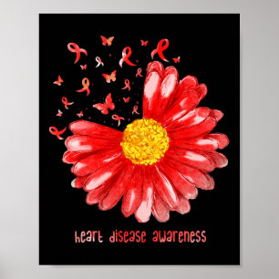 Daisy Butterfly Rode Lint Hartziekte Bewustzijn Poster