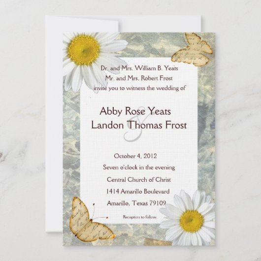 Daisy Butterfly Wedding Invitation Kaart (Voorkant)