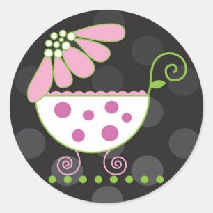 Daisy Carriage Baby Invitation of Favor Sticker