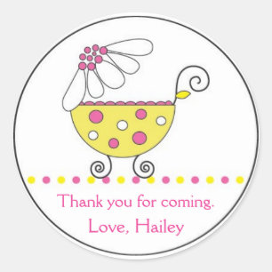 Daisy Carriage Baby Invitation of Favor Sticker